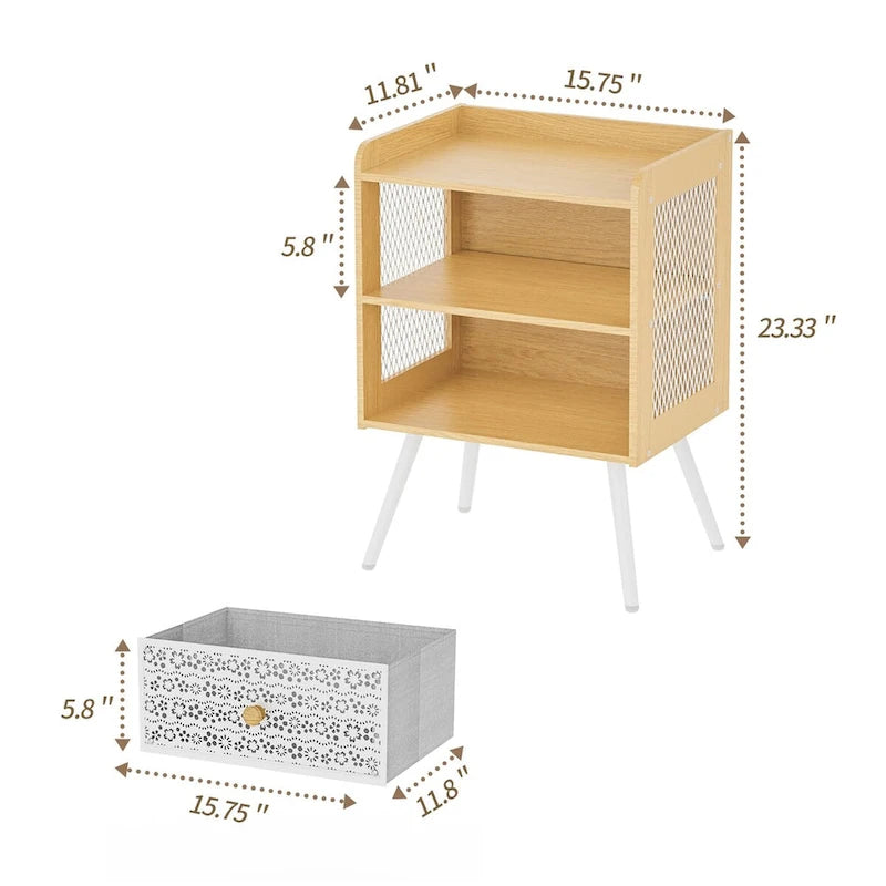 Table de chevet en bois avec pieds en métal, ensemble de 2