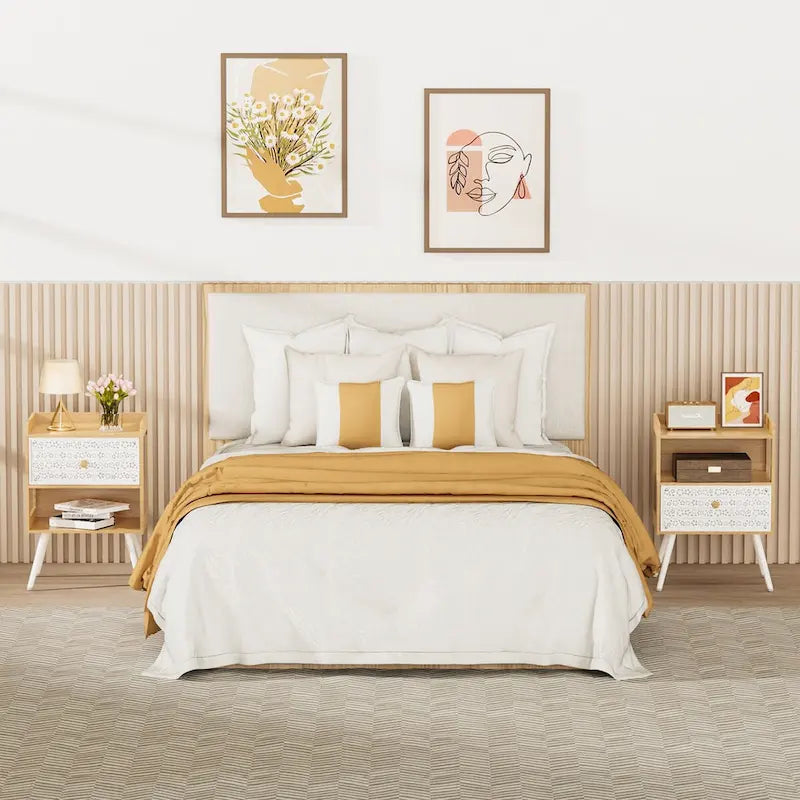 Table de chevet en bois avec pieds en métal, ensemble de 2