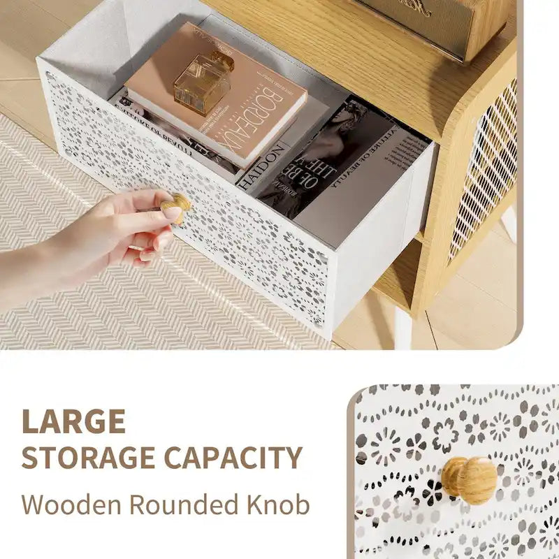 Table de chevet en bois avec pieds en métal, ensemble de 2