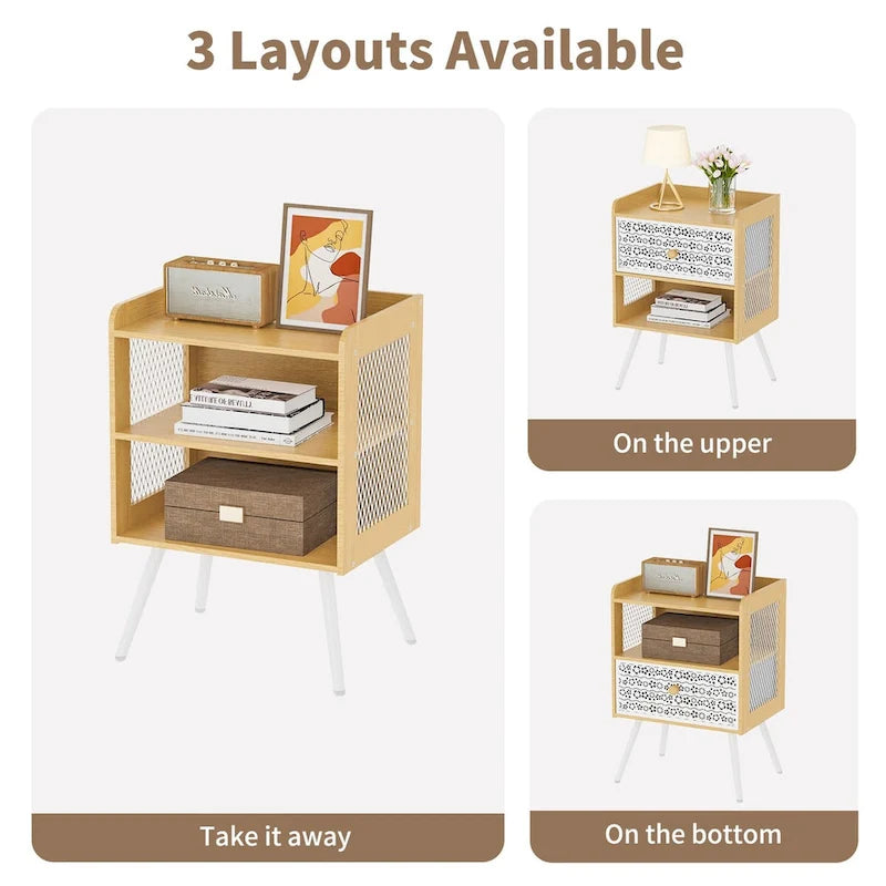 Table de chevet en bois avec pieds en métal, ensemble de 2