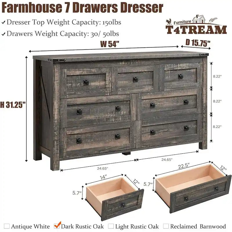 Meuble TV style ferme à 7 tiroirs, commode, organisateur de commode