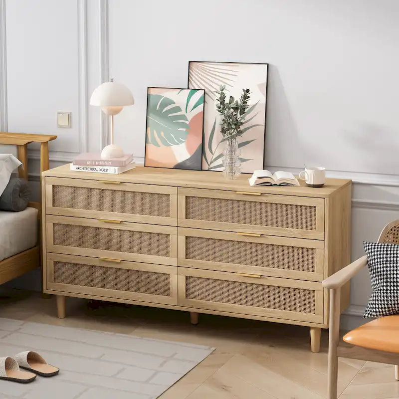 59.066 - Meuble de rangement en rotin avec glissières blanches