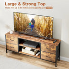 Meuble TV avec prise électrique et 4 tiroirs en tissu pour téléviseur 60 pouces (chambre)