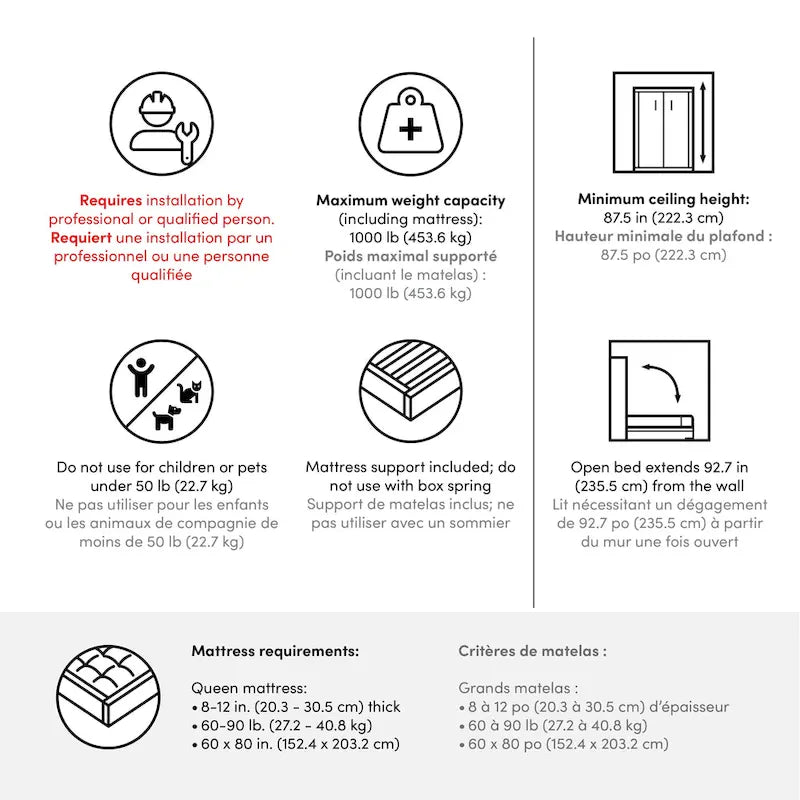 Lit escamotable Bestar Avalon finition brillante pour espaces multifonctionnels