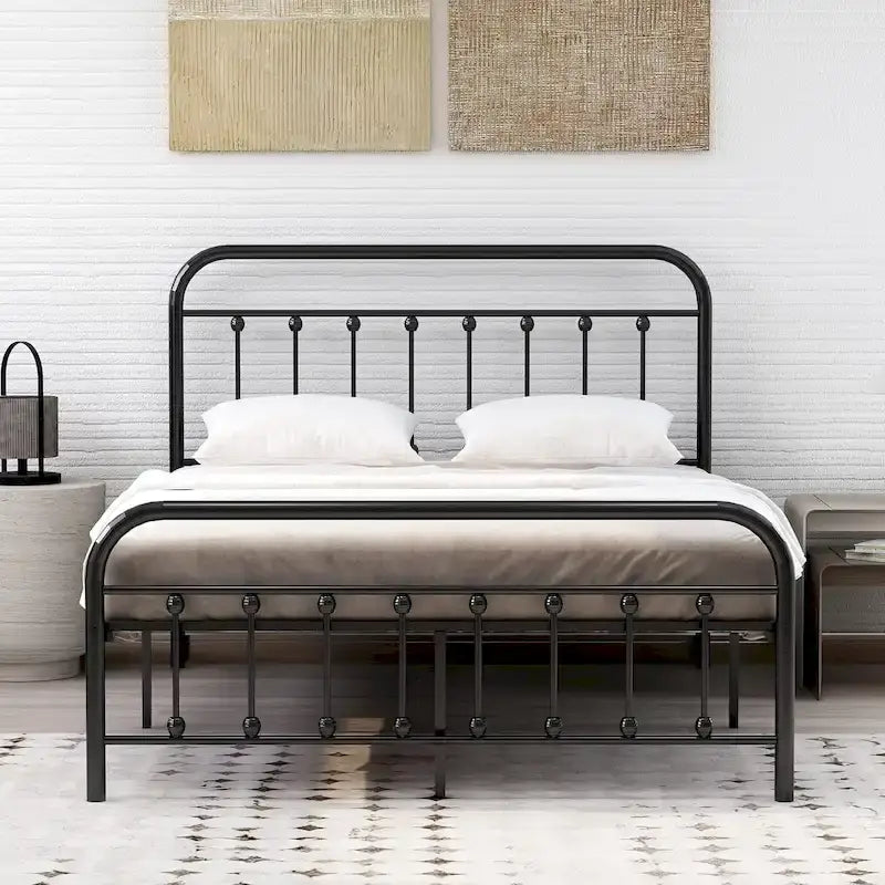 Cadre de lit plateforme en métal NNV avec tête de lit en fer forgé de style victorien