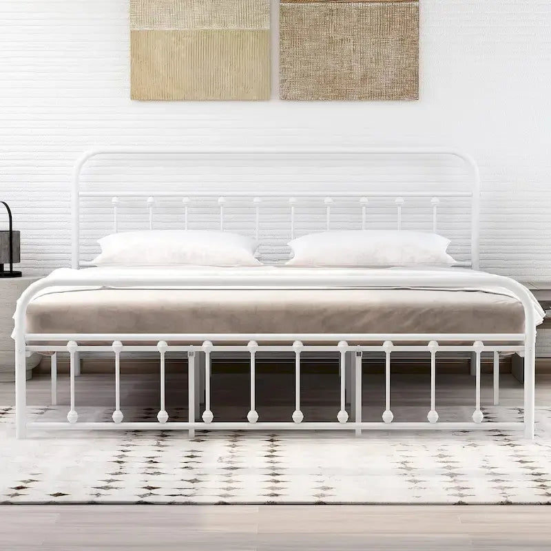 Cadre de lit plateforme en métal NNV avec tête de lit en fer forgé de style victorien