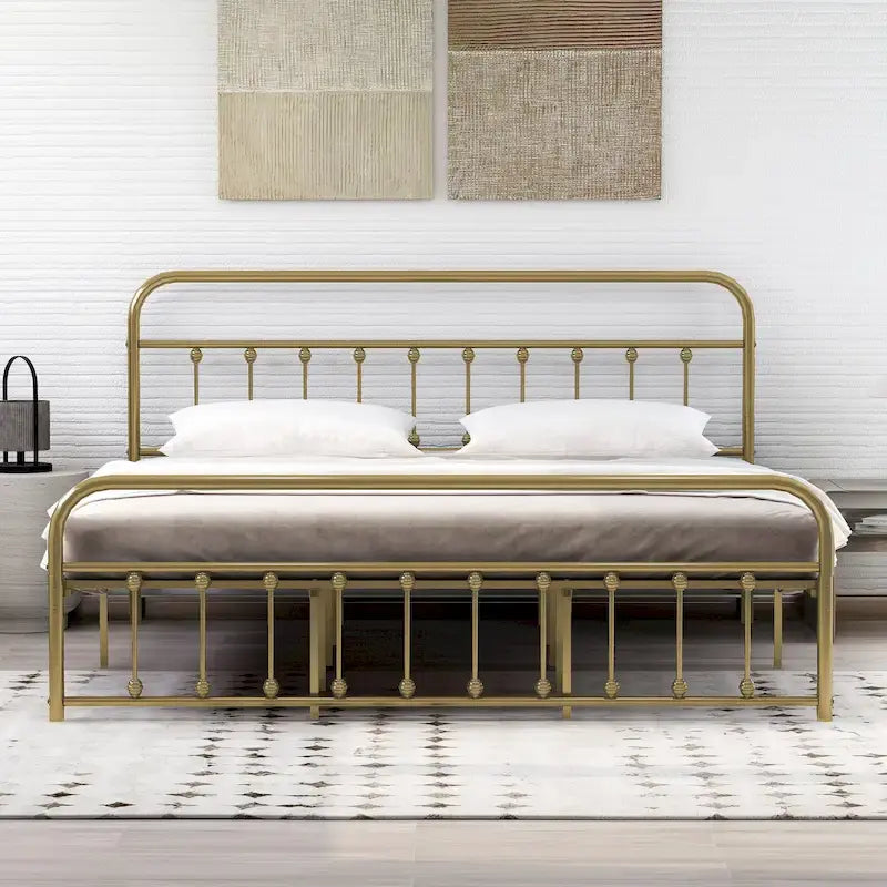 Cadre de lit plateforme en métal NNV avec tête de lit en fer forgé de style victorien