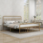 NNV Platform Metal Bed Frame with Victorian Style Iron-Art Headboard