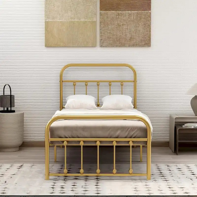 Cadre de lit plateforme en métal NNV avec tête de lit en fer forgé de style victorien