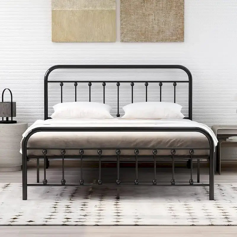 Cadre de lit plateforme en métal NNV avec tête de lit en fer forgé de style victorien