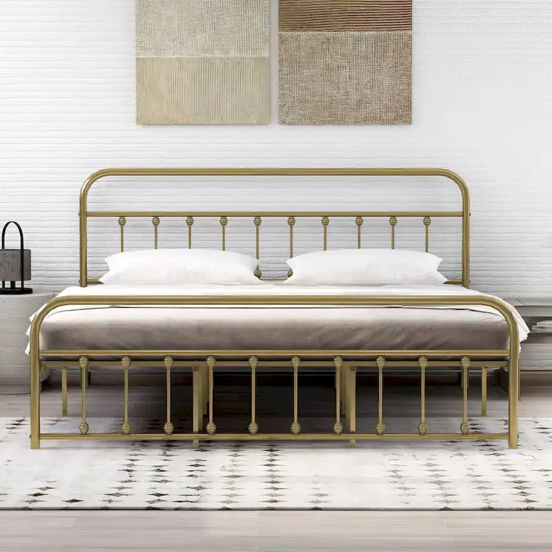 Cadre de lit plateforme en métal NNV avec tête de lit en fer forgé de style victorien