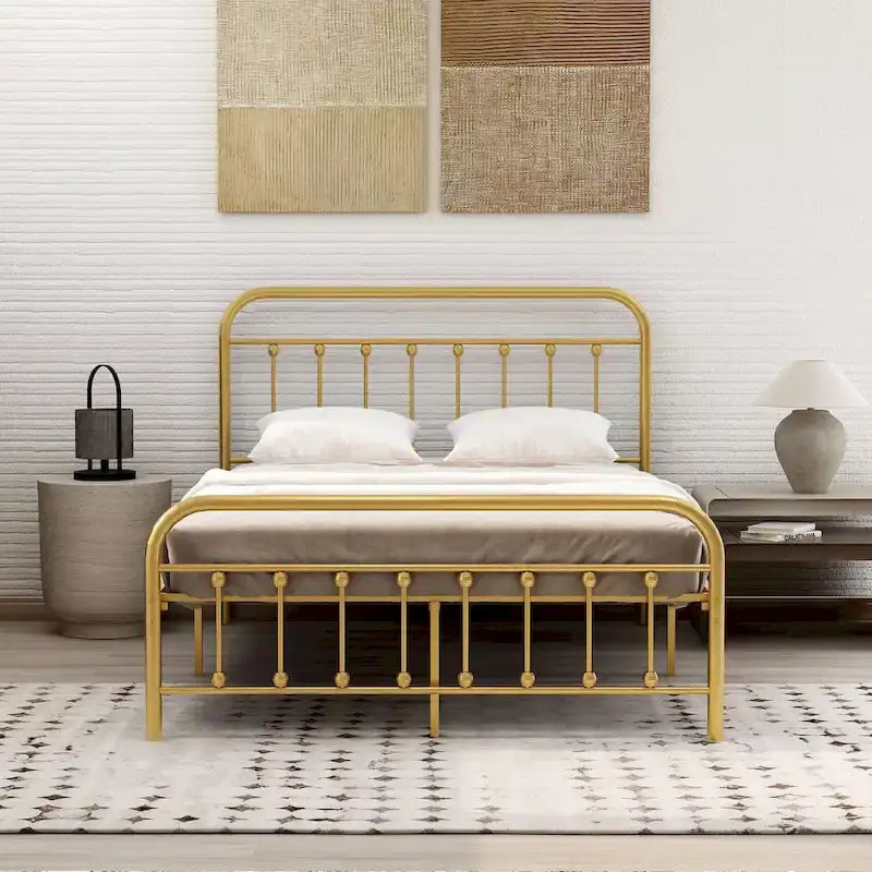 Cadre de lit plateforme en métal NNV avec tête de lit en fer forgé de style victorien