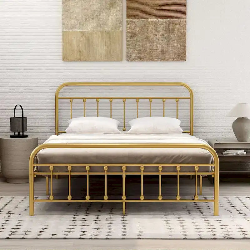 Cadre de lit plateforme en métal NNV avec tête de lit en fer forgé de style victorien