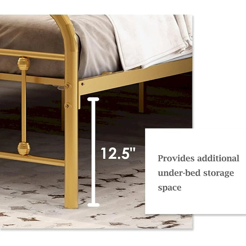 Cadre de lit plateforme en métal NNV avec tête de lit en fer forgé de style victorien