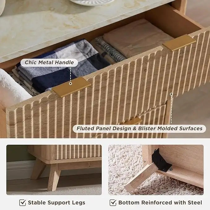 Commode moderne à 5 tiroirs cannelés, meuble TV