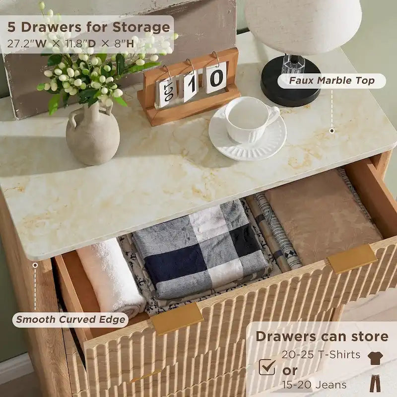 Commode moderne à 5 tiroirs cannelés, meuble TV