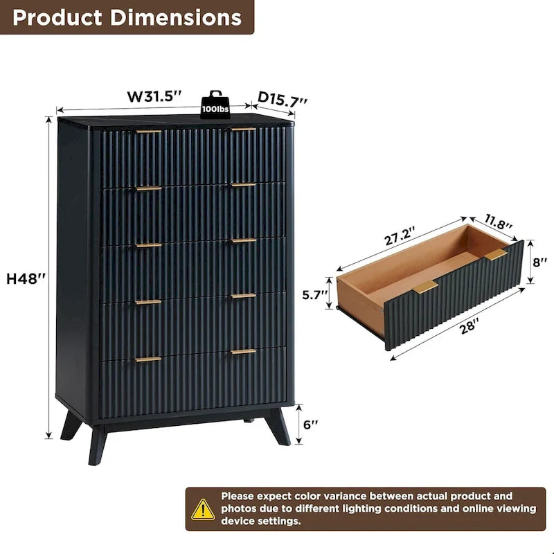 Commode moderne à 5 tiroirs cannelés, meuble TV
