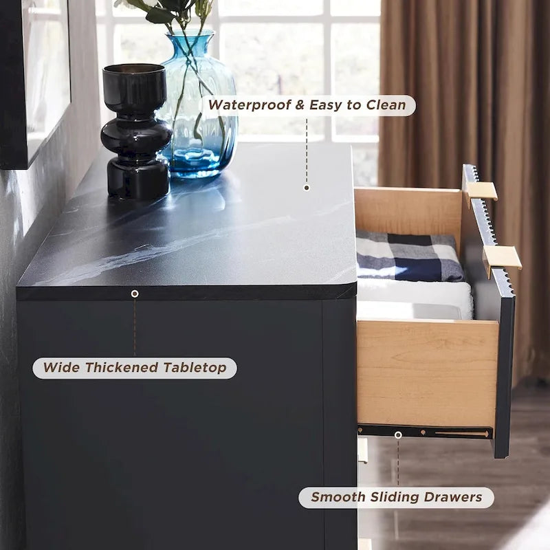 Commode moderne à 5 tiroirs cannelés, meuble TV