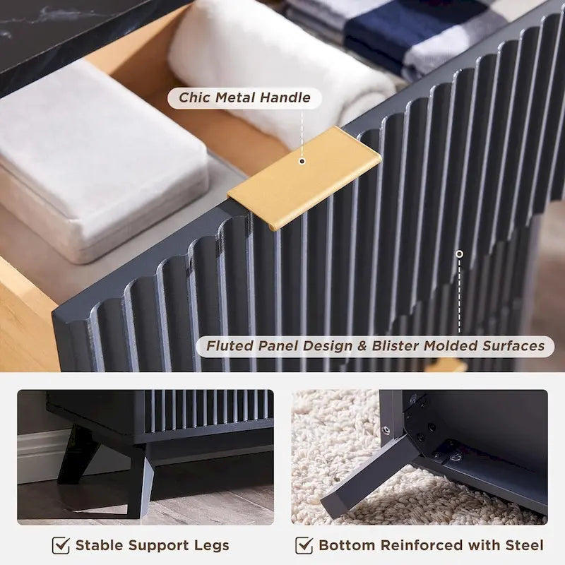 Commode moderne à 5 tiroirs cannelés, meuble TV