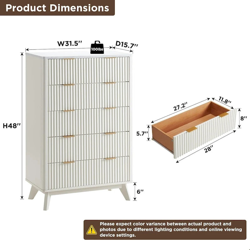 Commode moderne à 5 tiroirs cannelés, meuble TV