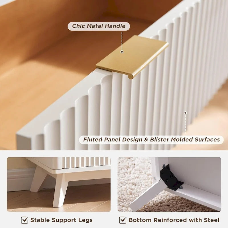 Commode moderne à 5 tiroirs cannelés, meuble TV