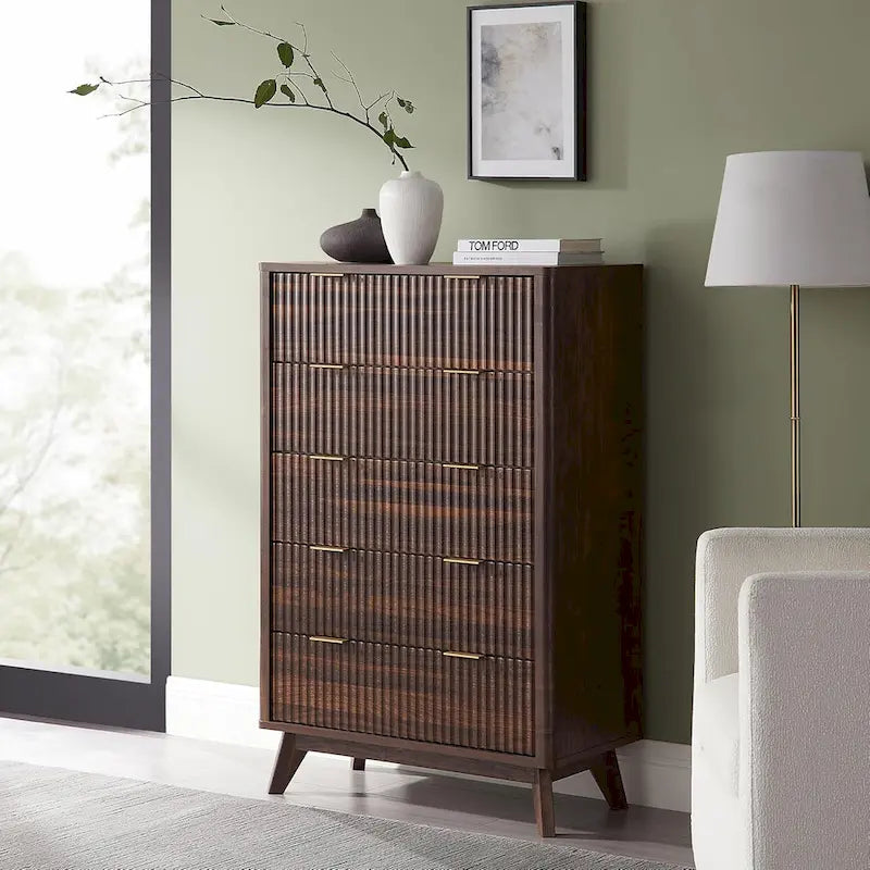 Commode moderne à 5 tiroirs cannelés, meuble TV