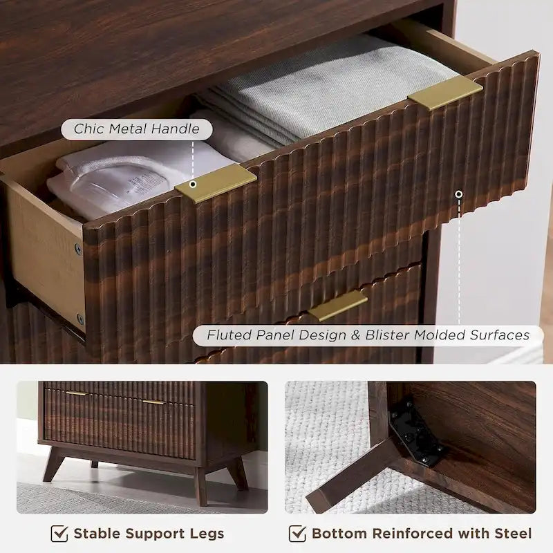 Commode moderne à 5 tiroirs cannelés, meuble TV