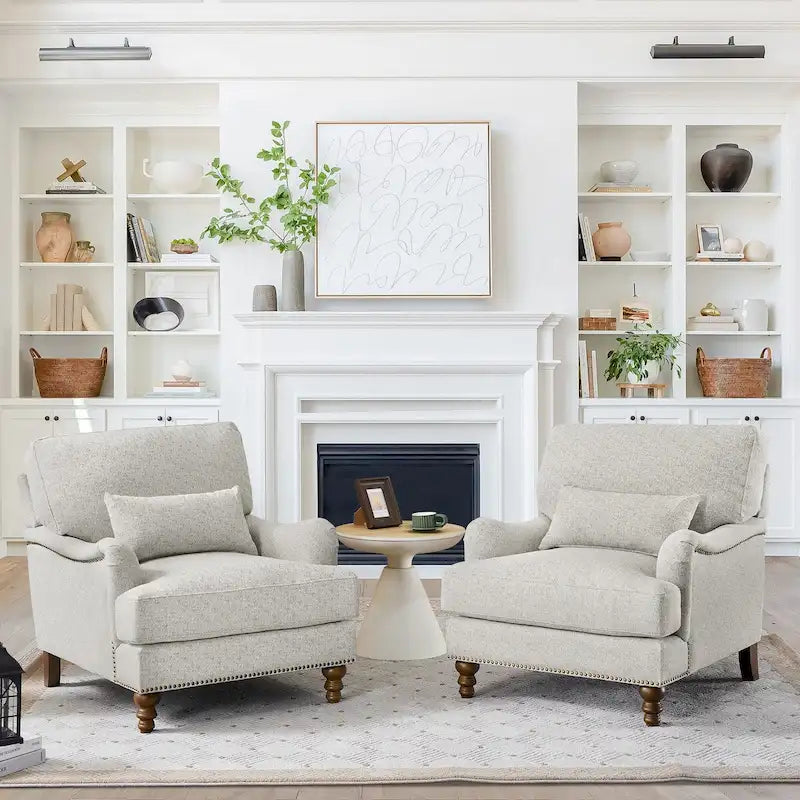 Fauteuil d'appoint moderne avec accoudoirs, structure en bois massif et coussin lombaire, pour salon