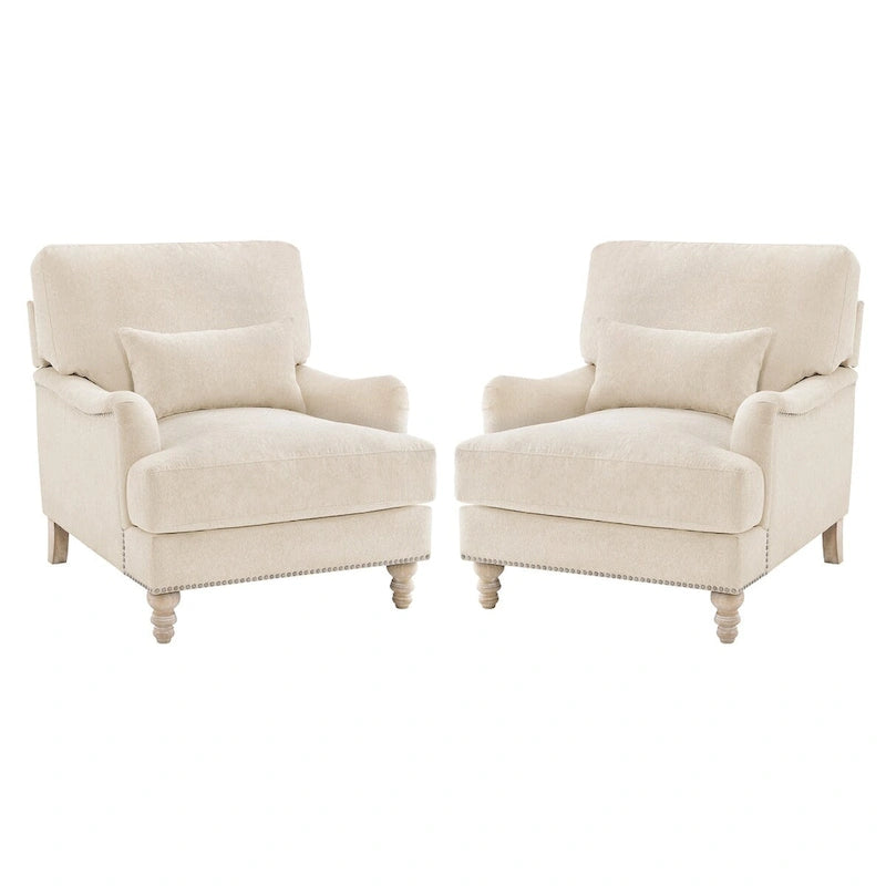 Fauteuil d'appoint moderne avec accoudoirs, structure en bois massif et coussin lombaire, pour salon