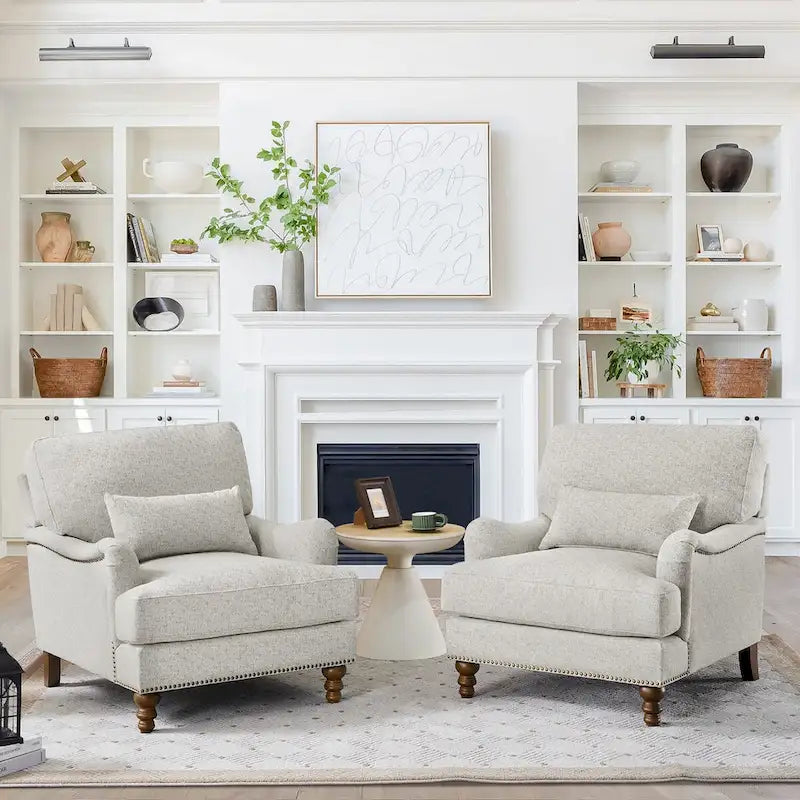 Fauteuil d'appoint moderne avec accoudoirs, structure en bois massif et coussin lombaire, pour salon