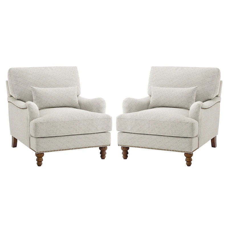 Fauteuil d'appoint moderne avec accoudoirs, structure en bois massif et coussin lombaire, pour salon