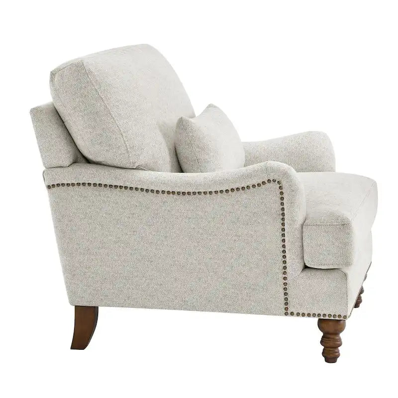 Fauteuil d'appoint moderne avec accoudoirs, structure en bois massif et coussin lombaire, pour salon