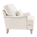 Fauteuil d'appoint moderne avec accoudoirs, structure en bois massif et coussin lombaire, pour salon