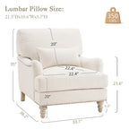 Fauteuil d'appoint moderne avec accoudoirs, structure en bois massif et coussin lombaire, pour salon