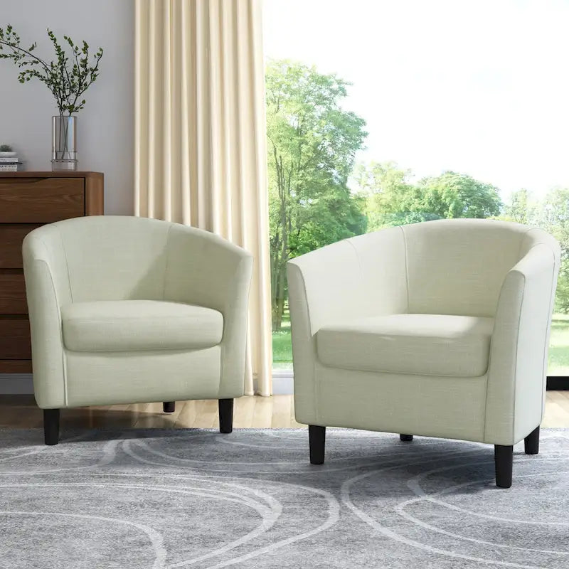 Ensemble de 2 fauteuils d'appoint modernes rembourrés en forme de tonneau, pieds en bois