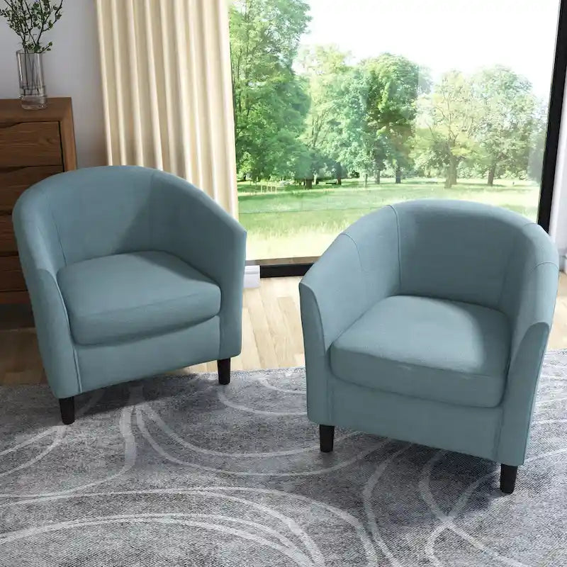 Ensemble de 2 fauteuils d'appoint modernes rembourrés en forme de tonneau, pieds en bois