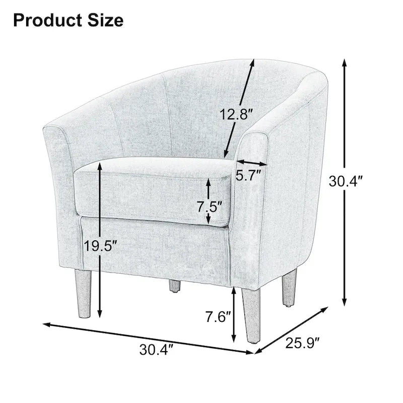 Ensemble de 2 fauteuils d'appoint modernes rembourrés en forme de tonneau, pieds en bois