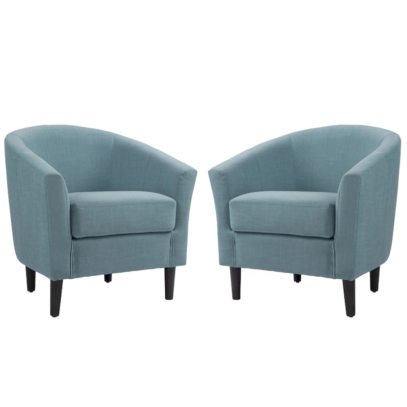 Ensemble de 2 fauteuils d'appoint modernes rembourrés en forme de tonneau, pieds en bois