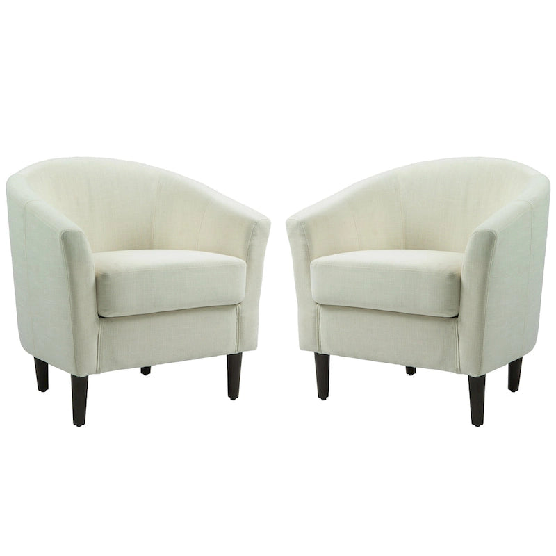 Ensemble de 2 fauteuils d'appoint modernes rembourrés en forme de tonneau, pieds en bois