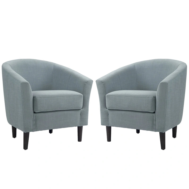 Ensemble de 2 fauteuils d'appoint modernes rembourrés en forme de tonneau, pieds en bois