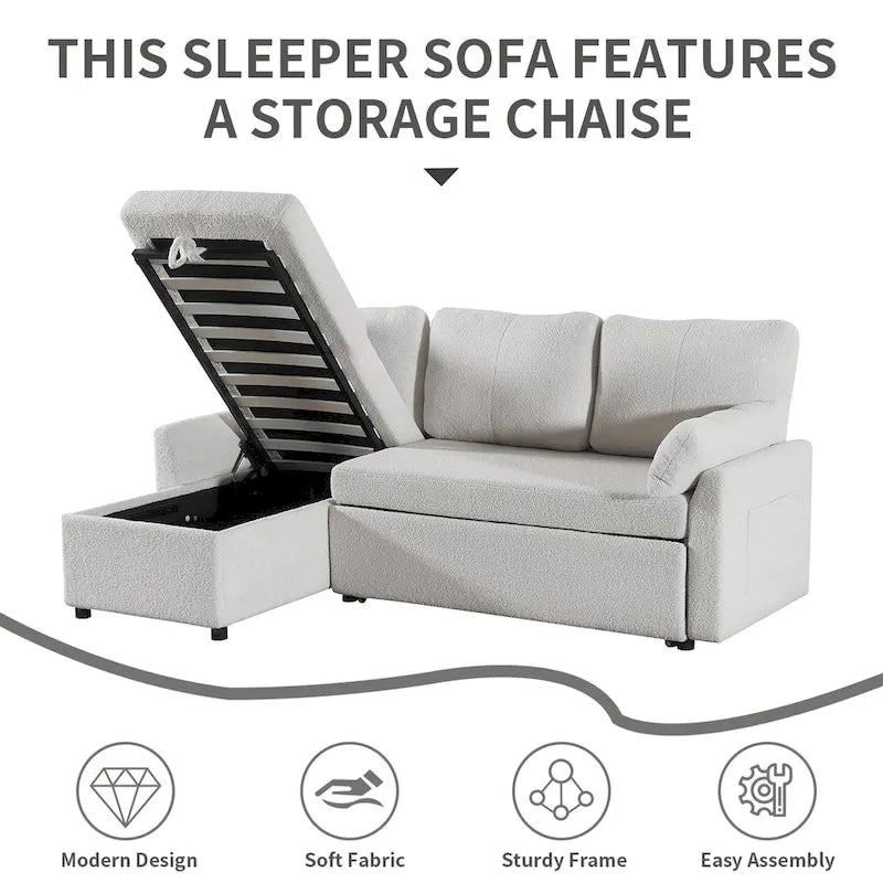 Canapé-lit gigogne avec méridienne de rangement, canapé-lit d'angle en forme de L