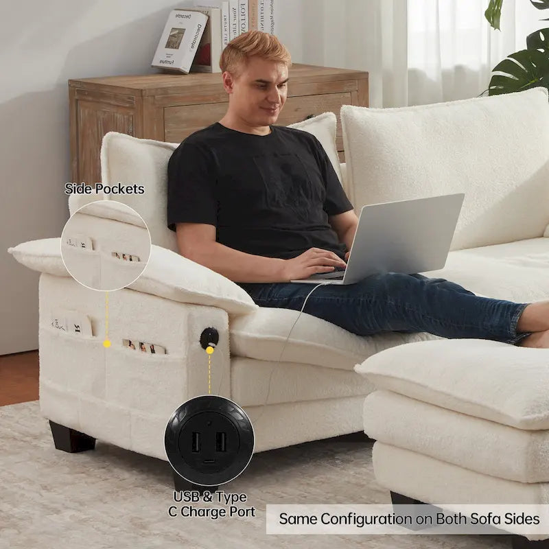 Canapé d'angle modulable, canapé d'angle confortable avec pouf, canapé-lit profond pour salon