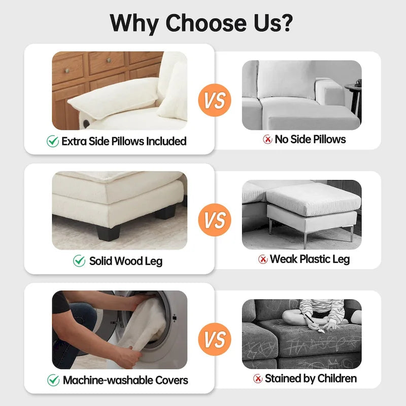 Canapé d'angle modulable, canapé d'angle confortable avec pouf, canapé-lit profond pour salon