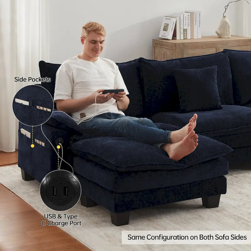 Canapé d'angle modulable, canapé d'angle confortable avec pouf, canapé-lit profond pour salon