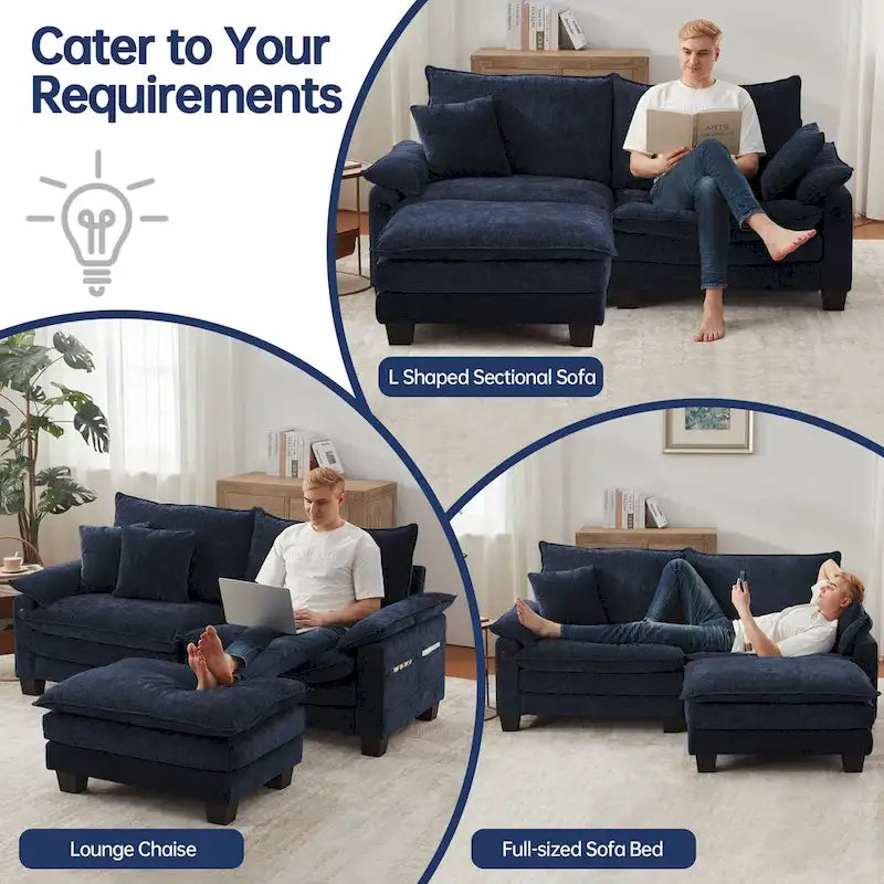 Canapé d'angle modulable, canapé d'angle confortable avec pouf, canapé-lit profond pour salon