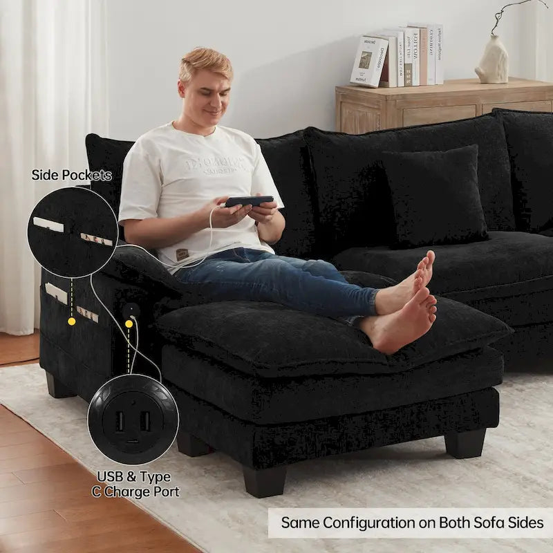 Canapé d'angle modulable, canapé d'angle confortable avec pouf, canapé-lit profond pour salon