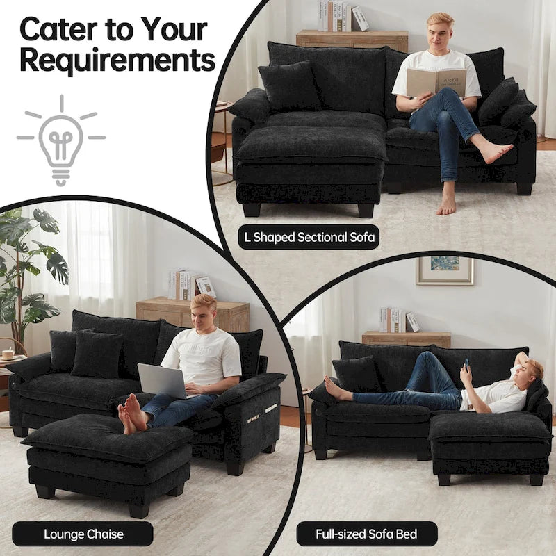 Canapé d'angle modulable, canapé d'angle confortable avec pouf, canapé-lit profond pour salon