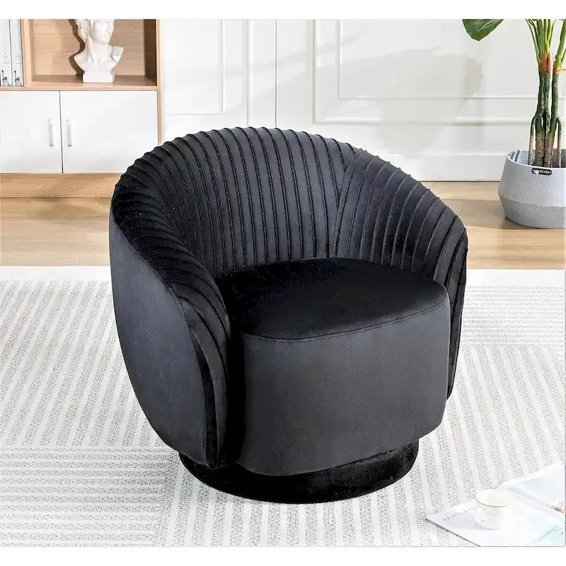 Fauteuil pivotant moderne en forme de tonneau avec revêtement en velours moelleux et rotation fluide à 360° - Canapé d'appoint rond une place