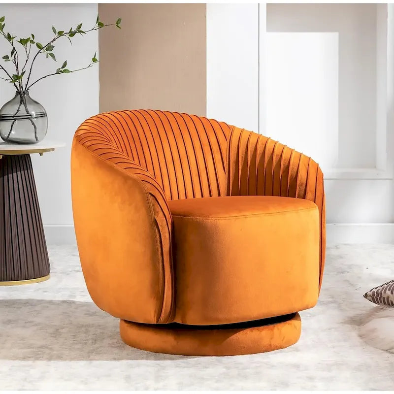 Fauteuil pivotant moderne en forme de tonneau avec revêtement en velours moelleux et rotation fluide à 360° - Canapé d'appoint rond une place