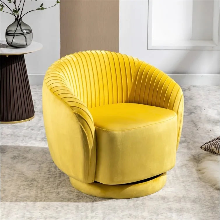 Fauteuil pivotant moderne en forme de tonneau avec revêtement en velours moelleux et rotation fluide à 360° - Canapé d'appoint rond une place